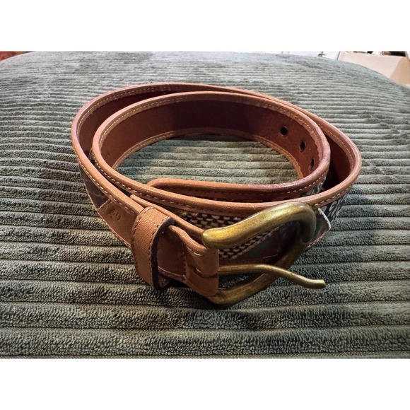 Fossil Accessories - Fossil Genuine Leather Belt Patchwork Design Brass‎ Buckle Size: Medium
